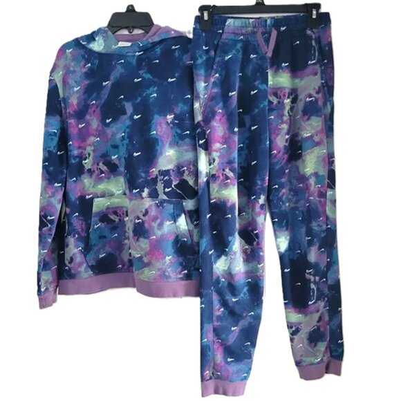 Nike Kids' Splash Dye Swoosh Galaxy Hoodie Jogger Pants Blue/Purple Sz M (10/12) - Picture 6 of 8